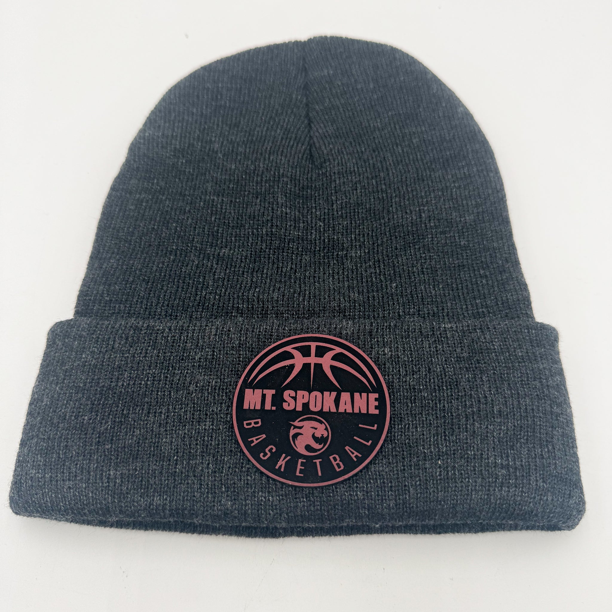 Mt. Spokane Dark Charcoal Beanie Cardinal Patch