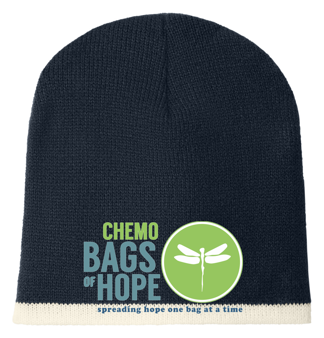 Knit Beanie – Front Chemo Bags of Hope Logo branded mockup 6